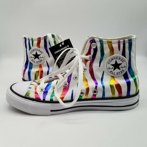 Converse Chuck Taylor All‎ Star High Top Rainbow Zebra Ribbon Junior Size 5 - Picture 4 of 8
